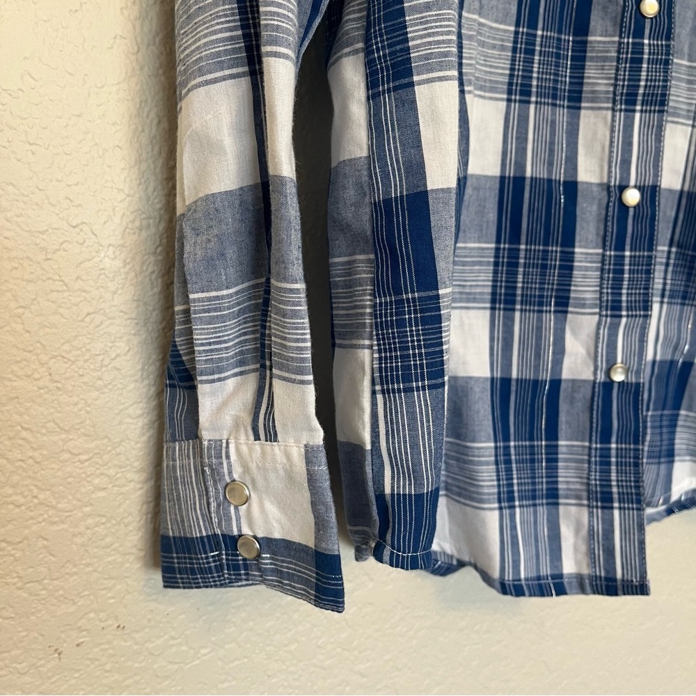 Wrangler Blue and White Plaid Western Button Down Shirt Women's Medium - Picture 7 of 15
